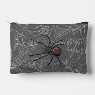 Black Widow Spider And Spiderweb Drawing Art Accessory Pouch