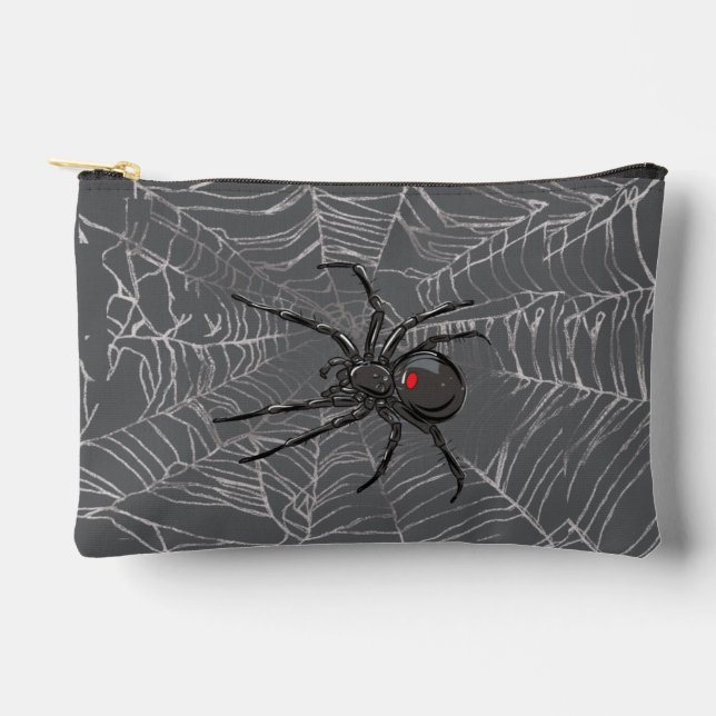 Black Widow Spider And Spiderweb Drawing Art Accessory Pouch (Front)