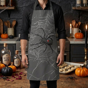 Black Widow Spider And Spiderweb Drawing Art Apron
