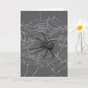 Black Widow Spider And Spiderweb Drawing Art Card