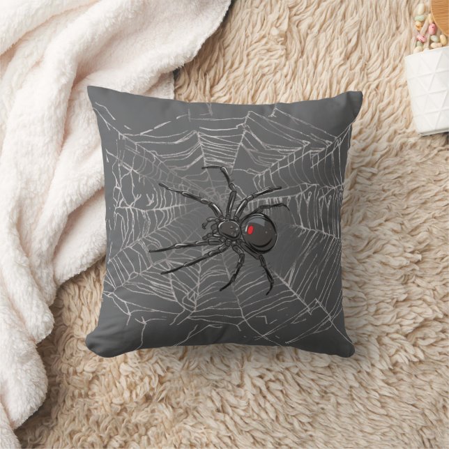 Black Widow Spider And Spiderweb Drawing Art Cushion (Blanket)