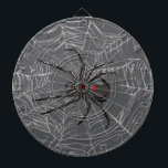 Black Widow Spider And Spiderweb Drawing Art Dartboard<br><div class="desc">Dartboard Dart Board dart tossing throwing fun competitive game set and functional wall hanging art decor printed with Black Widow Spider And Spiderweb Drawing Art original hand drawn graphic design artwork illustration by TheFabricSeal print on demand shop at Zazzle.com #ZazzleMade ©️Original. https://www.zazzle.com/store/thefabricseal Celebrate Halloween and Goth any time of the...</div>
