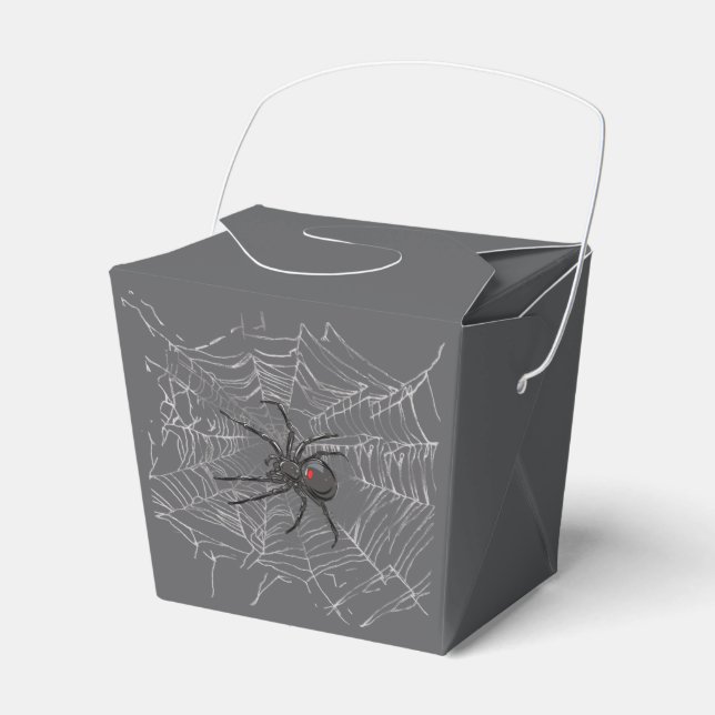 Black Widow Spider And Spiderweb Drawing Art Favour Box (Front Side)