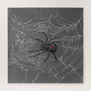 Black Widow Spider And Spiderweb Drawing Art Jigsaw Puzzle