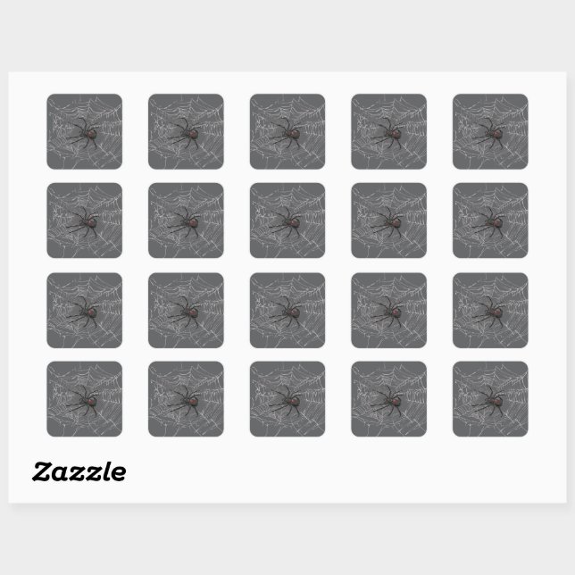 Black Widow Spider And Spiderweb Drawing Art Square Sticker (Sheet)