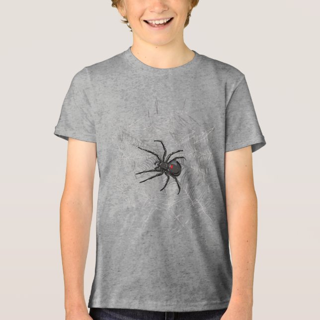 Black Widow Spider And Spiderweb Drawing Art Tri-Blend Shirt (Front)