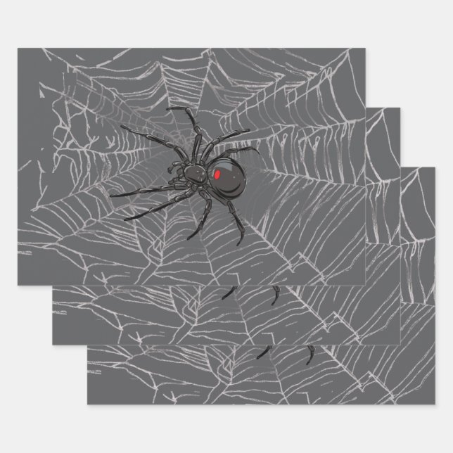 Black Widow Spider And Spiderweb Drawing Art Wrapping Paper Sheet (Set)