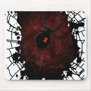 Black Widow Spider Gothic Paint Splatter Web Mouse Pad
