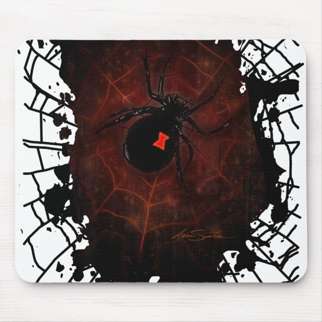 Black Widow Spider Gothic Paint Splatter Web Mouse Pad (Front)