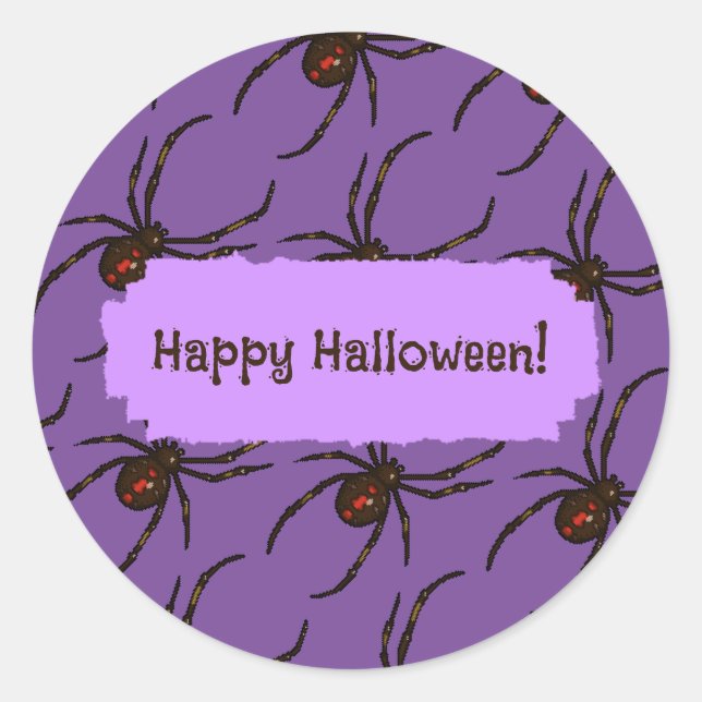 Black Widow Spider Halloween Pixel Art Pattern Classic Round Sticker (Front)