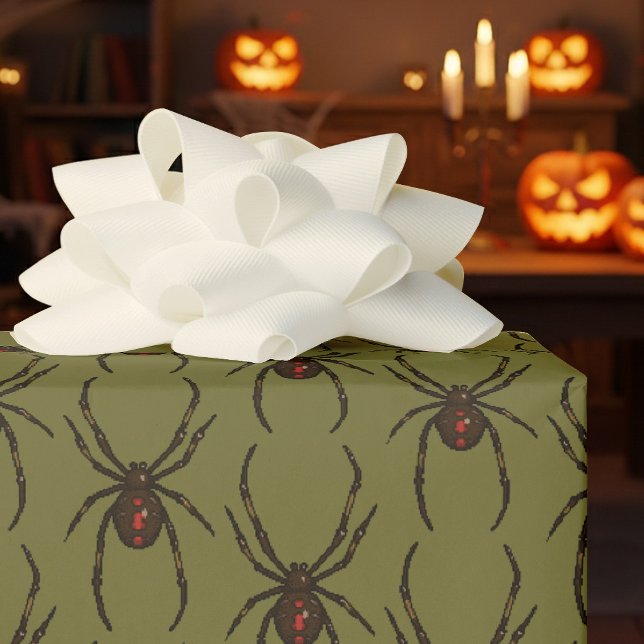 Black Widow Spider Halloween Pixel Art Pattern Wrapping Paper (Creator Uploaded)