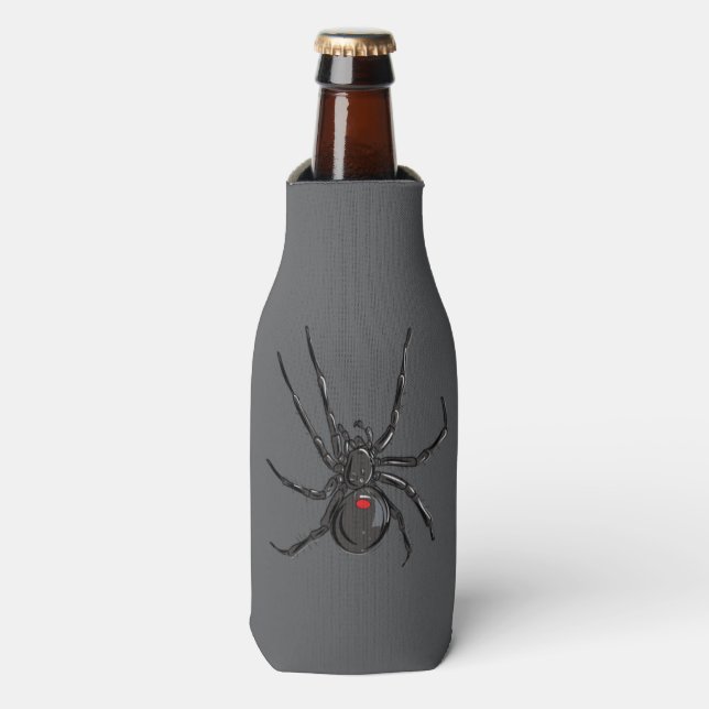Black Widow Spider Original Drawing Art  Bottle Cooler (Bottle Front)