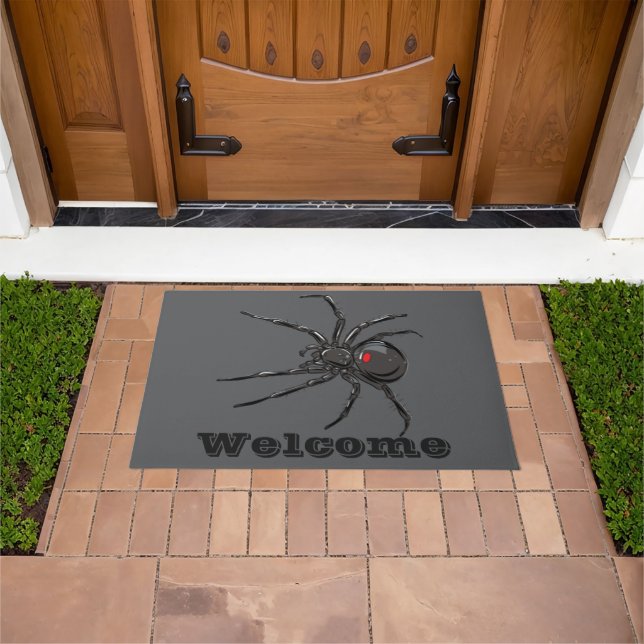 Black Widow Spider Original Drawing Art  Doormat (Outdoor)