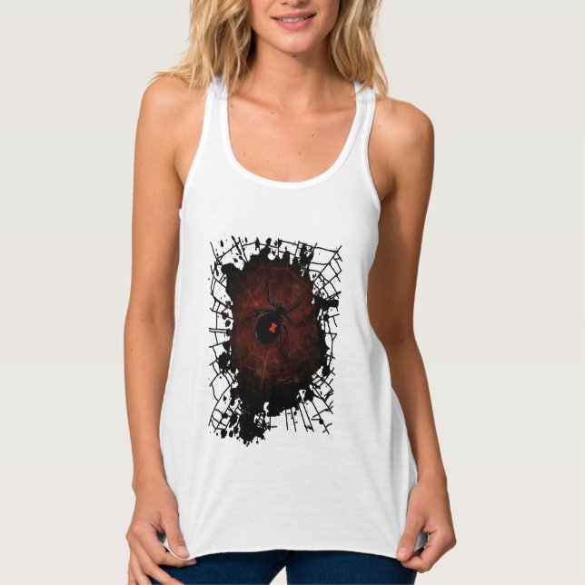 Black Widow Spider Web Gothic Dark Edgy Chic Singlet (Front)