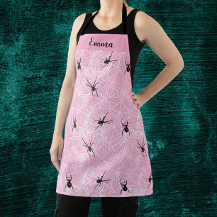 Black Widow Spider Web Pastel Pink Apron