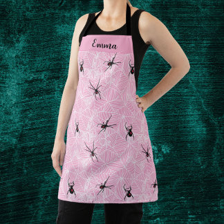Black Widow Spider Web Pastel Pink  Apron