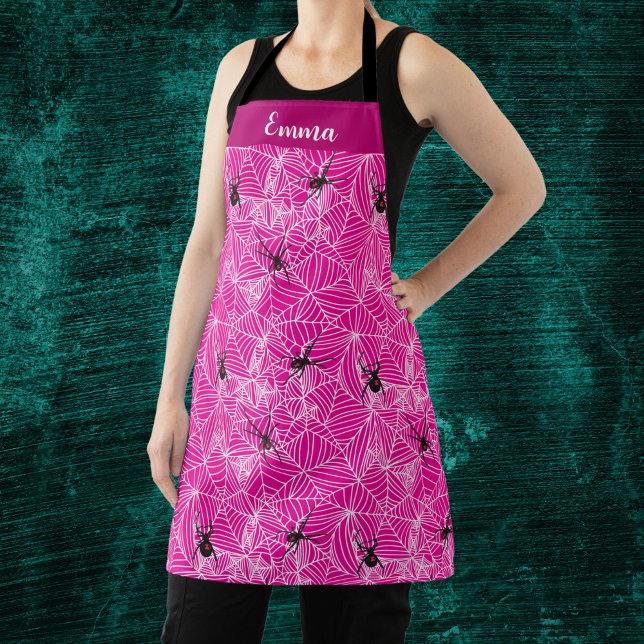 Black Widow Spider Web Pink  Apron (Creator Uploaded)