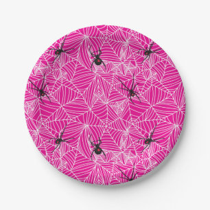 Black Widow Spider Web Pink  Paper Plate