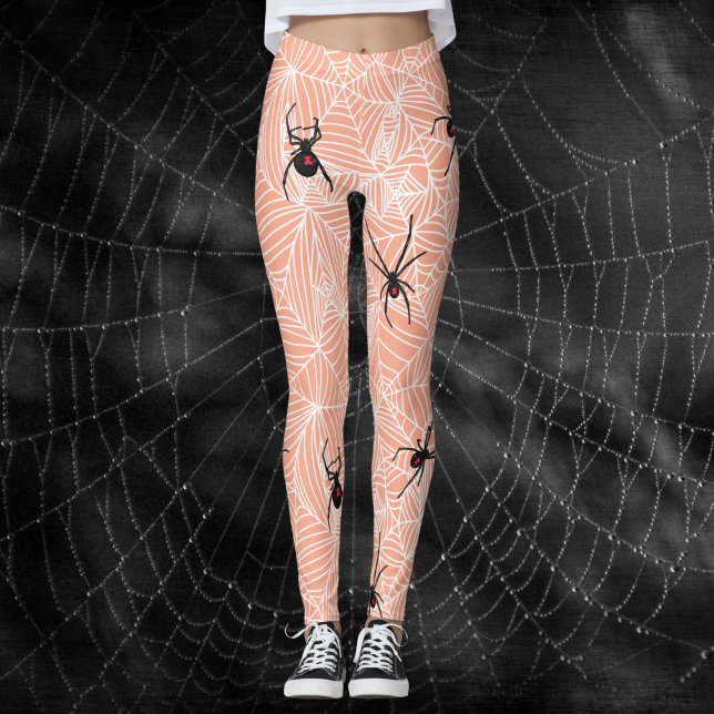 Black Widow Spider Webs Pastel Peach Costume Leggings (Creator Uploaded)