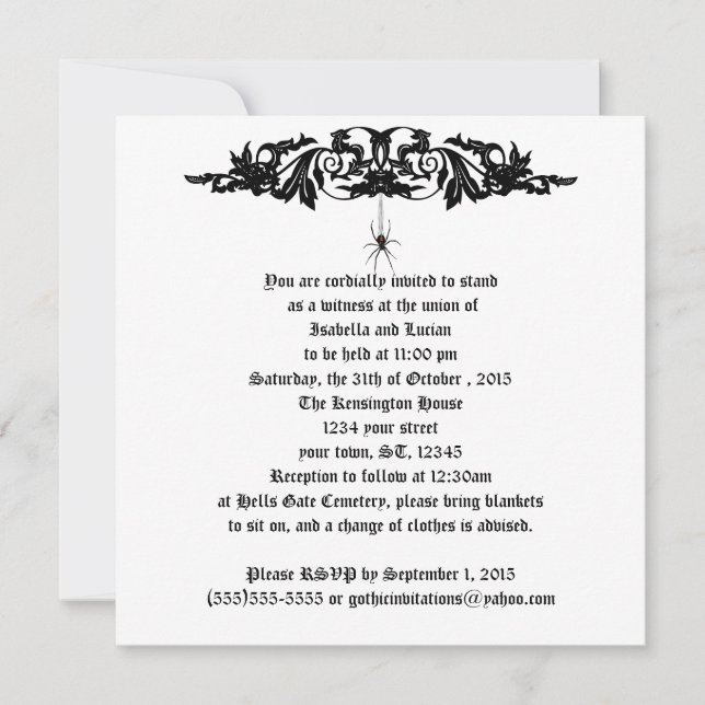 Black Widow Wedding Goth Wedding Invitation (Front)