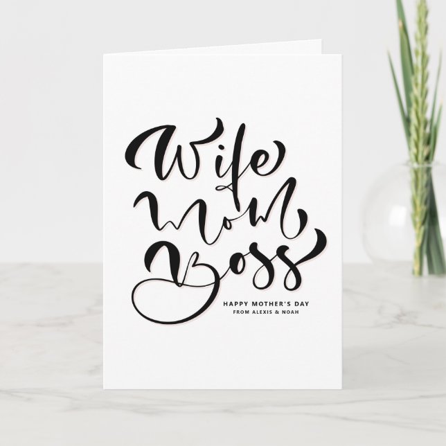 Black Wife Mum Boss Calligraphy Mother's Day Card (Front)