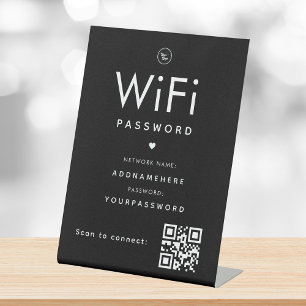 Black WiFi Password Code Business Logo QR Code Pedestal Sign