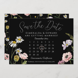 Black Wild Flower Wedding Calendar Save The Date
