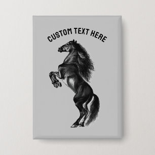 Black Wild Horse Button with Custom Text