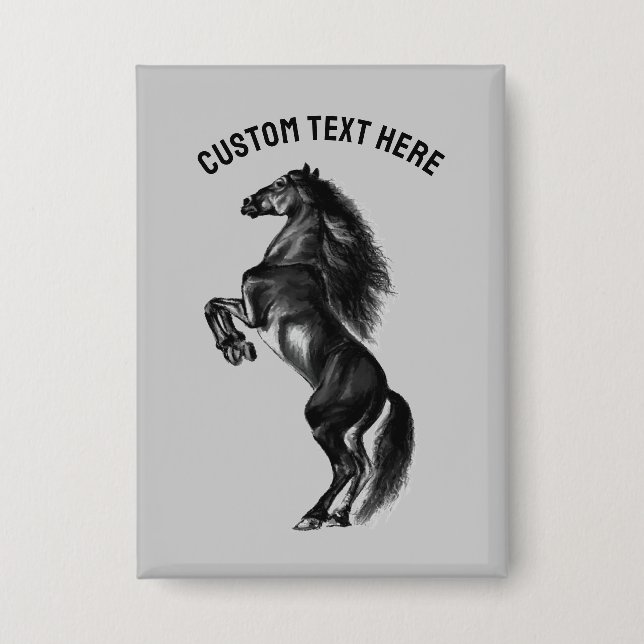 Black Wild Horse Button with Custom Text (Front)