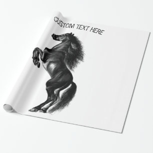 Black Wild Horse Wrapping Paper with Custom Text