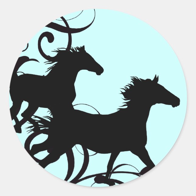 Black Wild Horses Classic Round Sticker (Front)