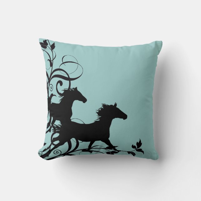 Black Wild Horses Cushion (Front)