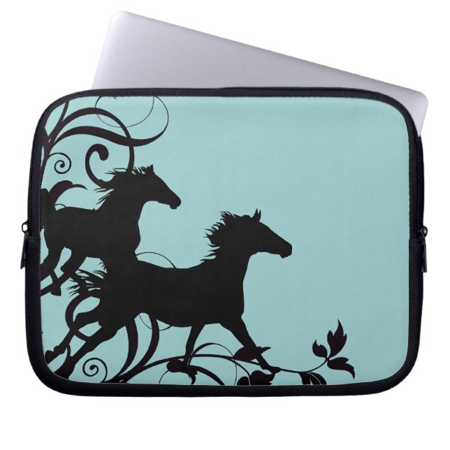 Black Wild Horses Laptop Sleeve (Front)