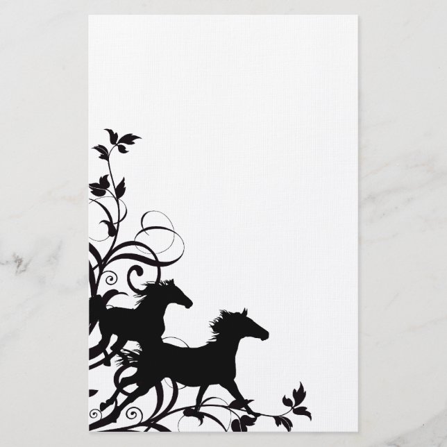 Black Wild Horses Stationery (Front)