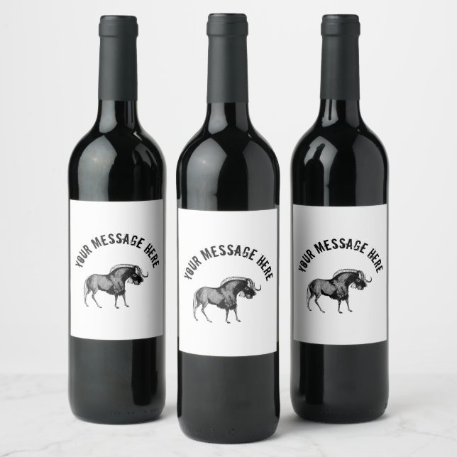 Black Wildebeest Simple Illustration Wine Label (Bottles)