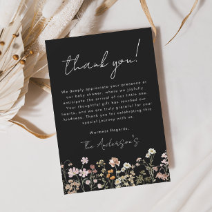 Black Wildflower Baby in Bloom Baby Shower Thank You Card