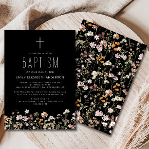 Black Wildflower Baptism Garden In Bloom  Invitation