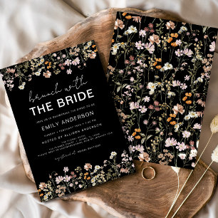 Black Wildflower Bridal Shower Brunch Floral  Invitation