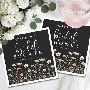 Black Wildflower Bridal Shower Napkin