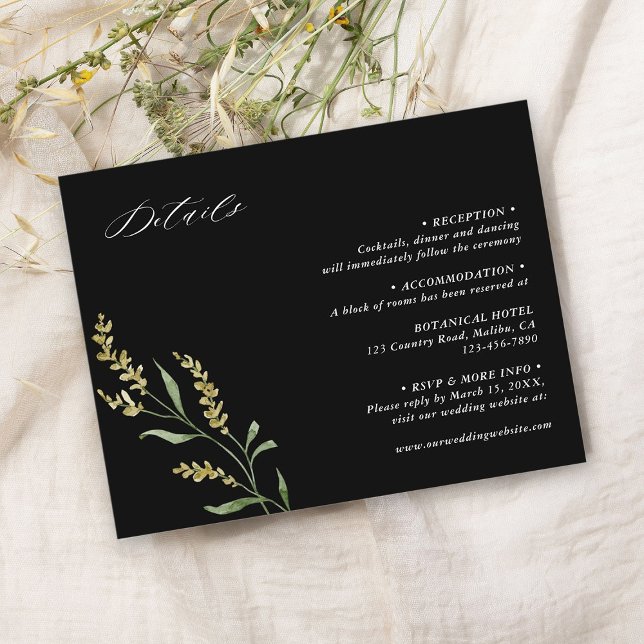 Black Wildflower Elegant Wedding Details  Enclosure Card (Creator Uploaded)