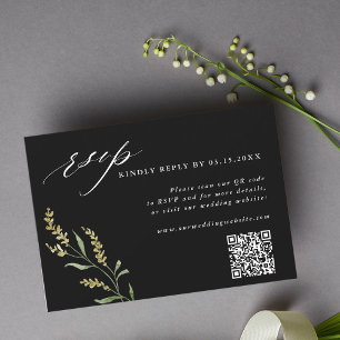Black Wildflower Elegant Wedding QR Code RSVP Card