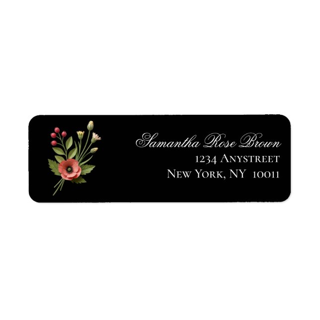 Black Wildflower Garden Return Address Label (Front)