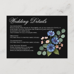 Black Wildflower Garden Wedding Details Card