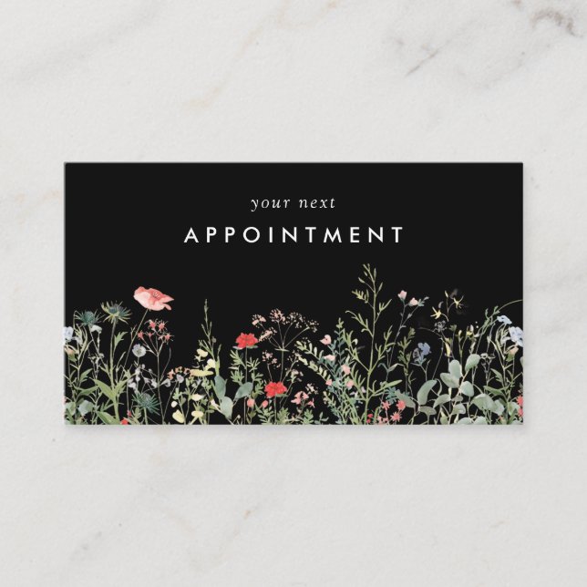 Black Wildflower Meadow Appointment Card (Front)