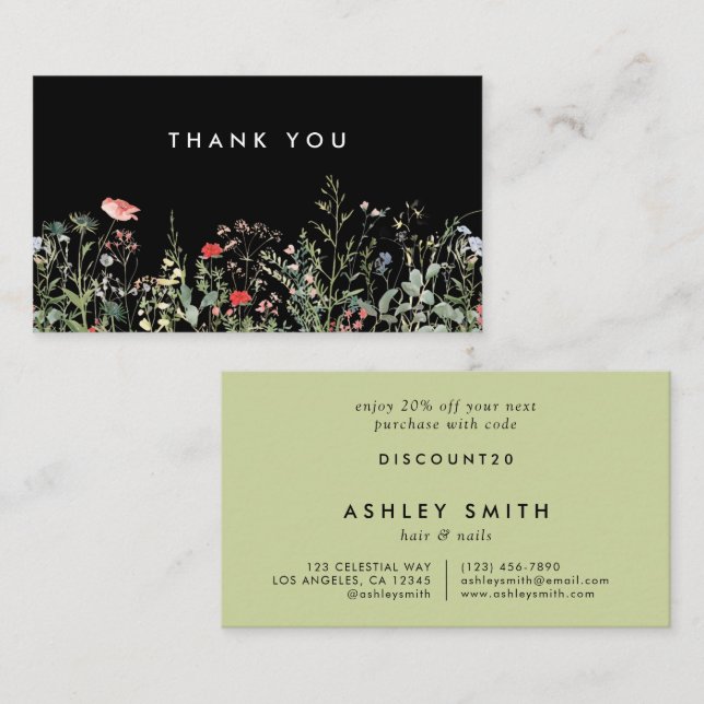 Black Wildflower Meadow Discount Card (Front/Back)