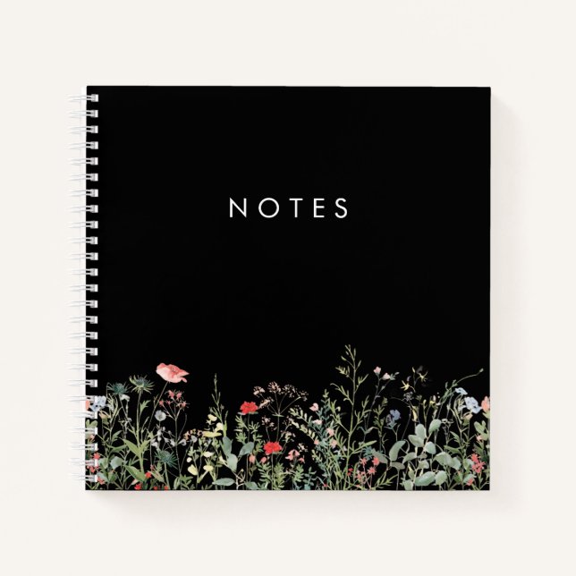 Black Wildflower Meadow Notebook (Front)