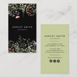 Black Wildflower Meadow Social Media Business Card