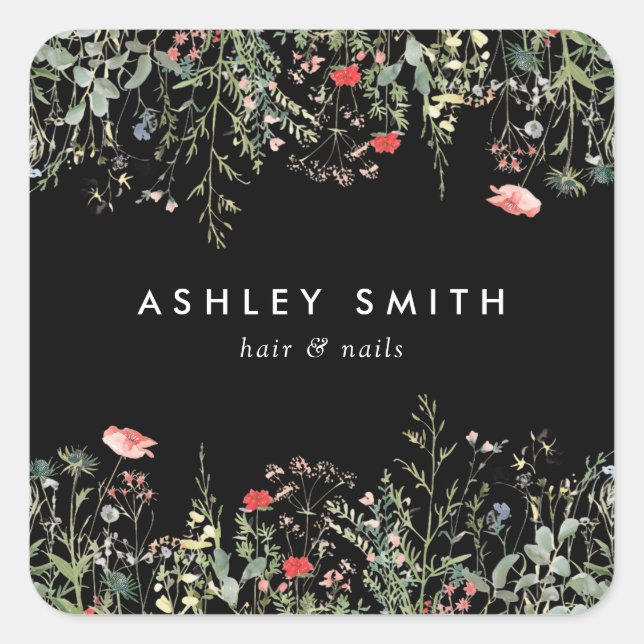 Black Wildflower Meadow Square Sticker (Front)