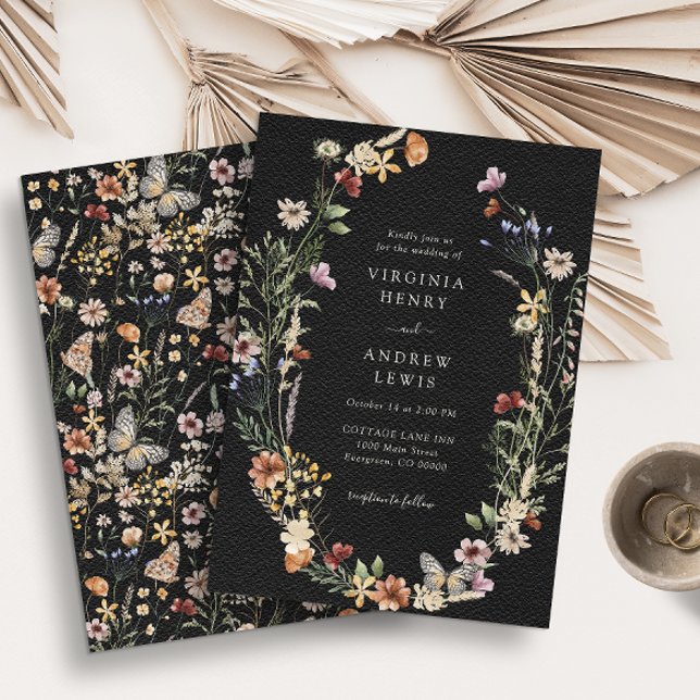 Black Wildflower Wedding Invitation (Black Boho Wildflower Wedding Invitation by Painted Paperie
)