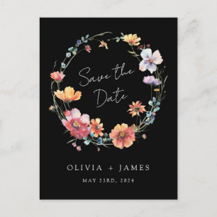 Black Wildflower Wedding Save the Date Invitation Postcard